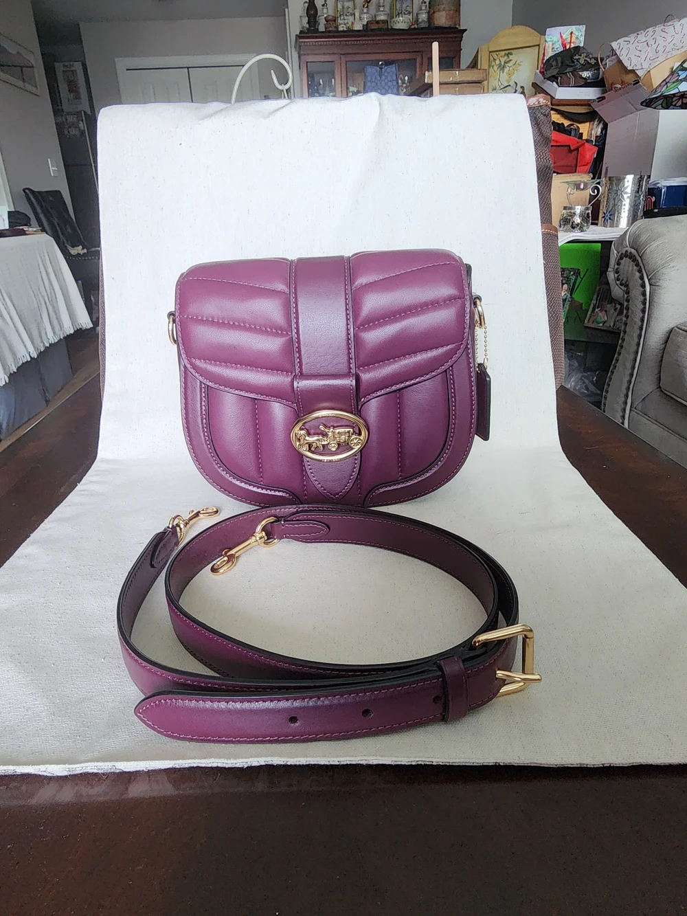 Coach Puffy Quilted Georgie Saddle Crossbody Bag in Rare Boysenberry